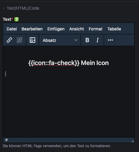 Contao Icon Insert Tag Screenshot