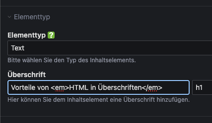 Contao HTML in Überschriften Screenshot